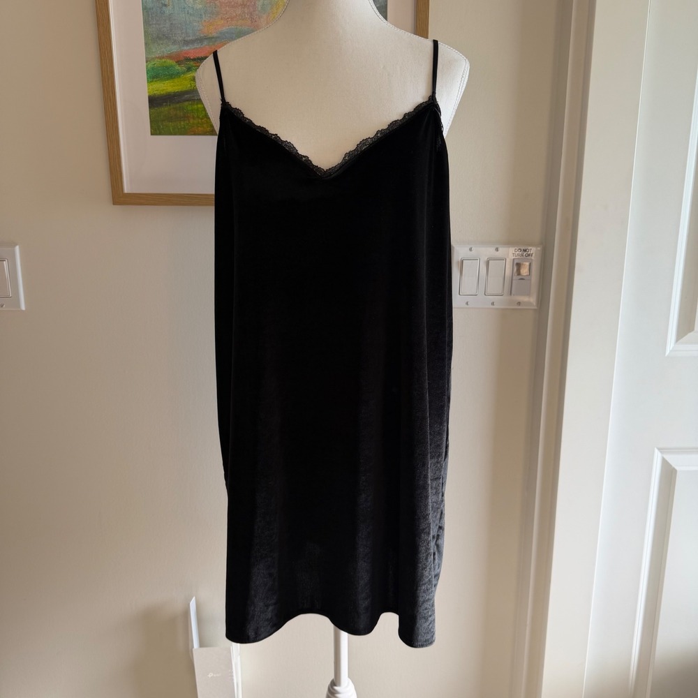 Victoria's Secret Velvet Lace Trim Slip Dress Black Womens Large Coquette